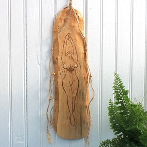 Tattooed Goddess Art, Opal Nipples, Wood Wall Hanging, Bohemian Decor